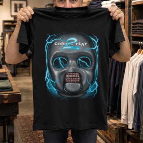 Electric Skull Mask Retro Horror Graphic Tee