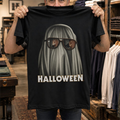Cool Ghost Sunglasses Retro Halloween Graphic Tee