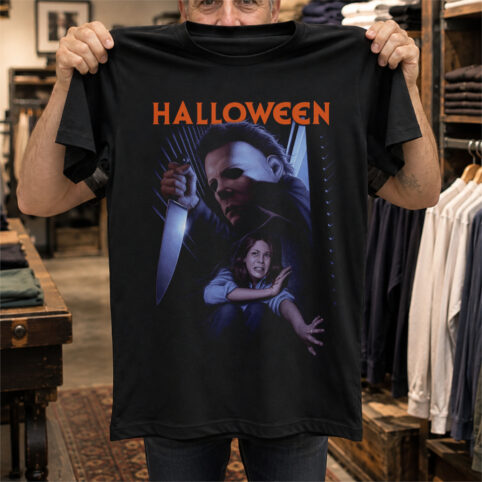 Masked Knife Stalker Final Girl Horror Graphic Tee