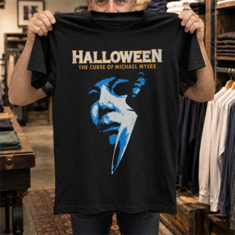 Blue Masked Knife Stalker Vintage Horror Graphic Tee
