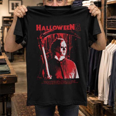 Haunted House Masked Stalker Collage Graphic Tee