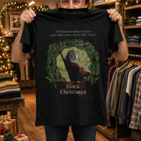 Black Christmas Skull Ornament Horror Graphic Tee